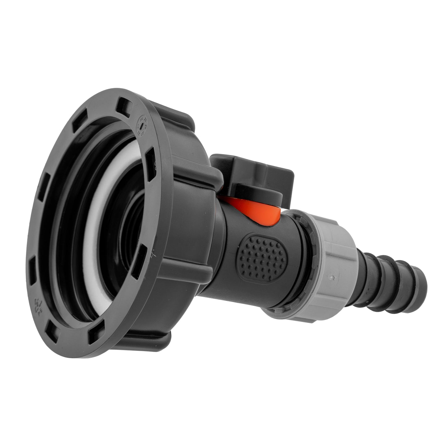 IBC 2” S60X6 Cap with Integrated BSP Male Valve and 20mm Barbed Hose Tail