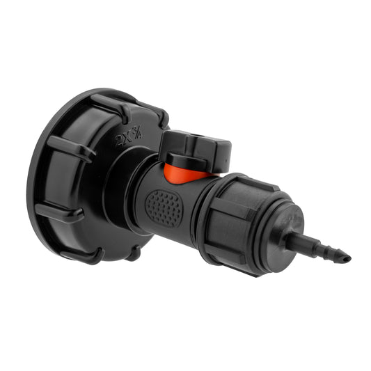 IBC 2” S60X6 Cap with Integrated BSP Male Valve and 4mm Barbed Micro Connector