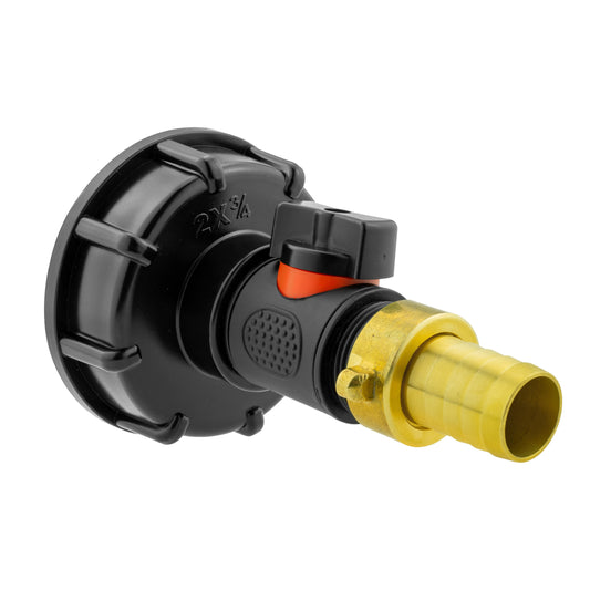 IBC 2” S60X6 Cap with Integrated BSP Male Valve and 19mm Brass Hose Tail