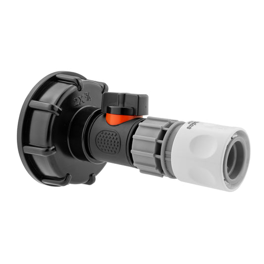 IBC 2” S60X6 Cap with Integrated BSPM Valve and ¾” BSPF Quick-Connect Female Hose Connector – WL