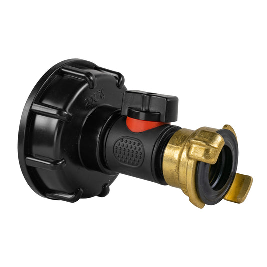 IBC 2” S60X6 Cap with Integrated BSPM Valve and Geka-Style Connector