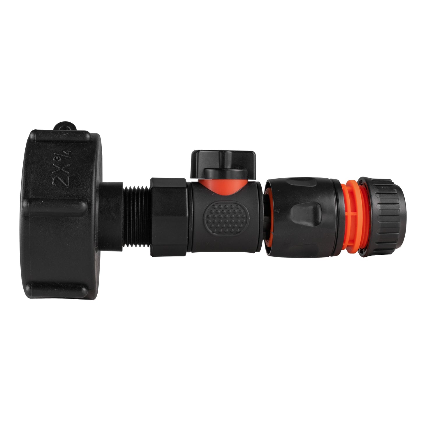 IBC 2” S60X6 Cap with BSPF Thread, Snap-On Male Valve and Black Hose Connector