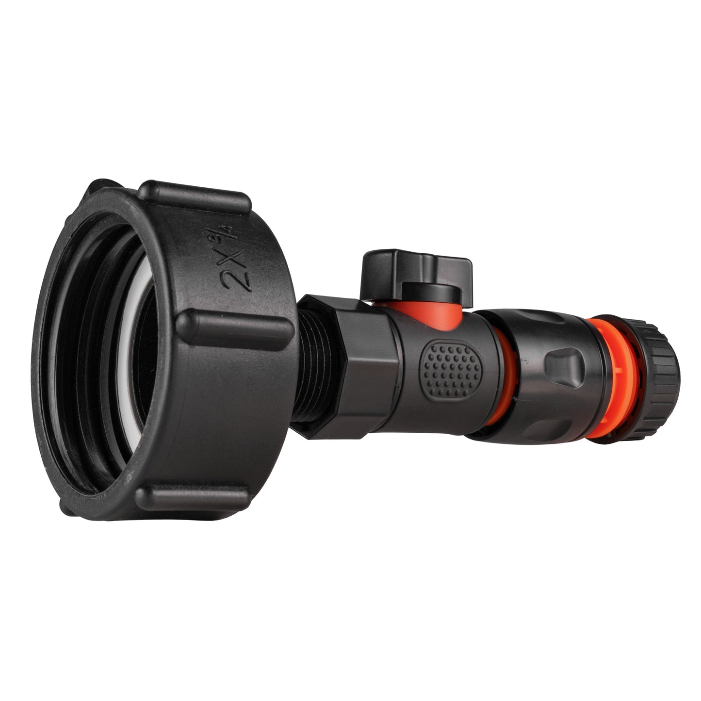 IBC 2” S60X6 Cap with BSPF Thread, Snap-On Male Valve and Black Hose Connector