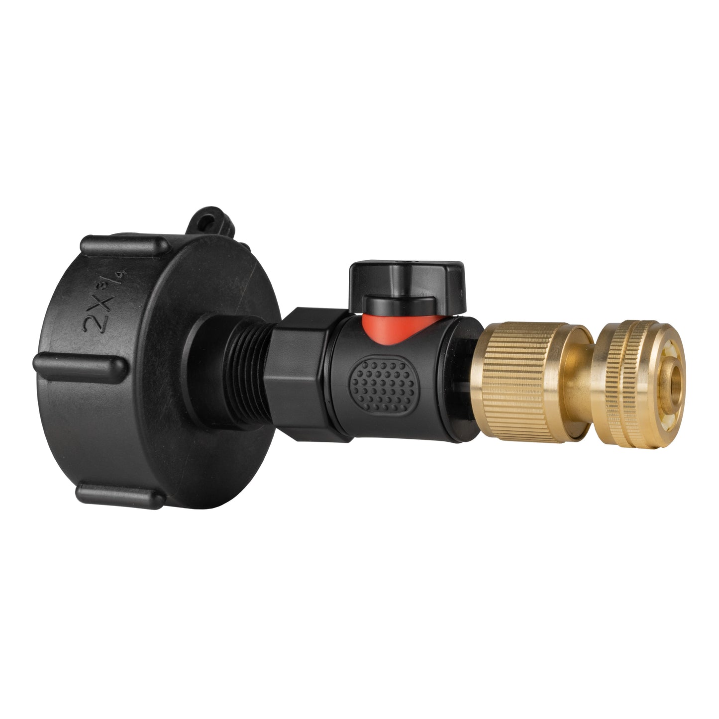 IBC 2” S60X6 Lid with BSPF Thread, Quick-Connect Male Valve & Brass Hose Connector