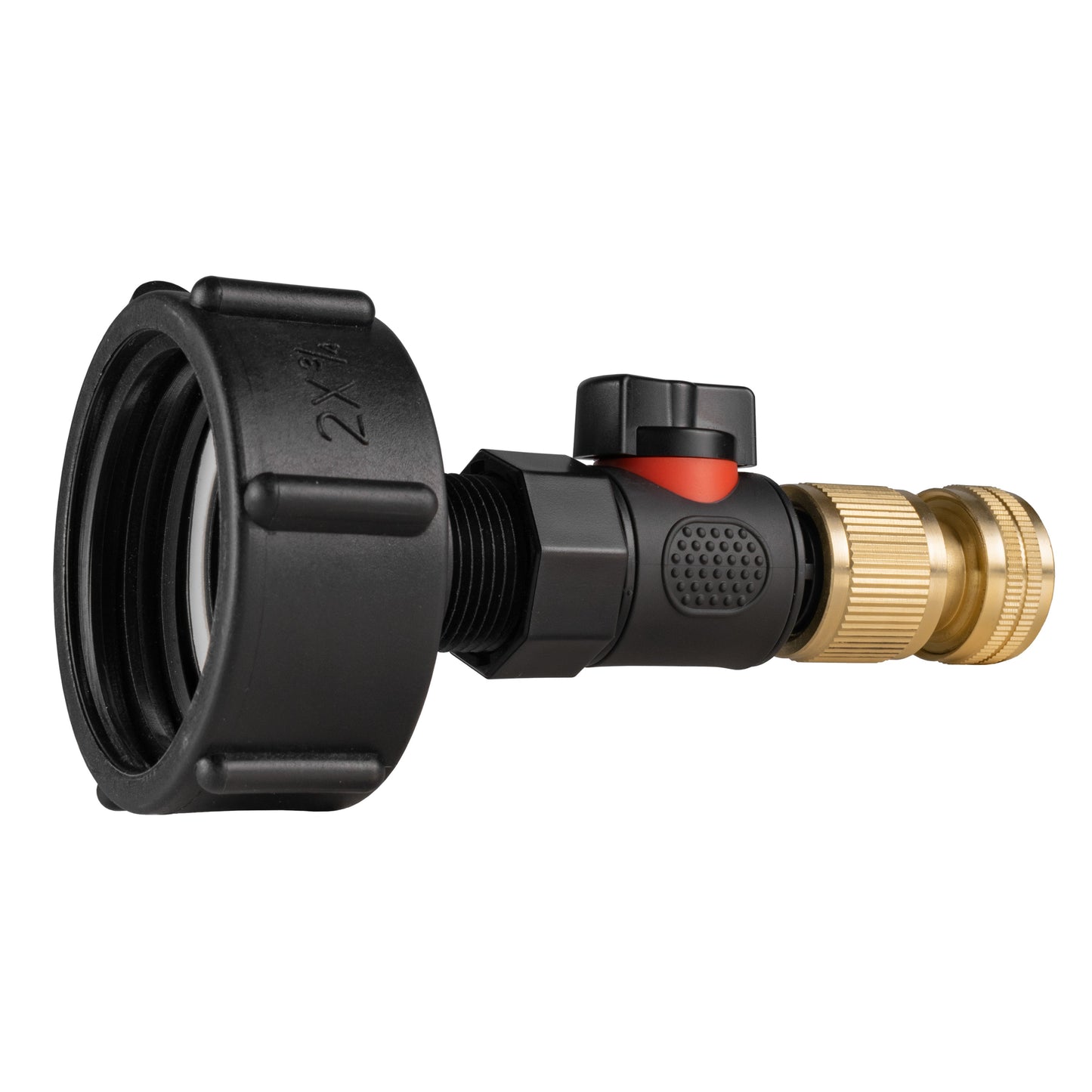 IBC 2” S60X6 Lid with BSPF Thread, Quick-Connect Male Valve & Brass Hose Connector