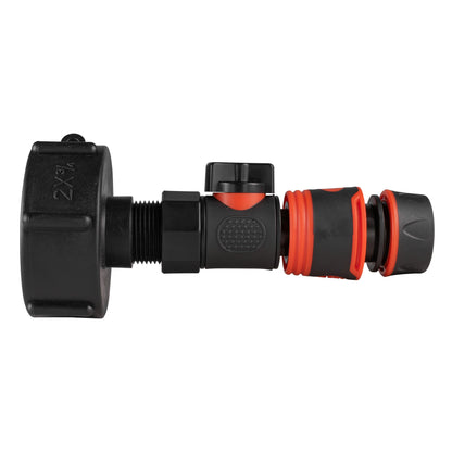 IBC 2” S60X6 Cap with BSPF Thread, Snap-On Male Valve and Soft-Grip Black Hose Connector