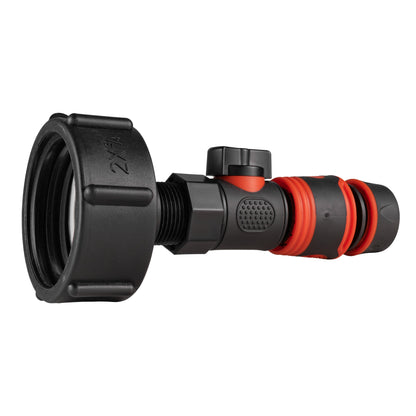 IBC 2” S60X6 Cap with BSPF Thread, Snap-On Male Valve and Soft-Grip Black Hose Connector