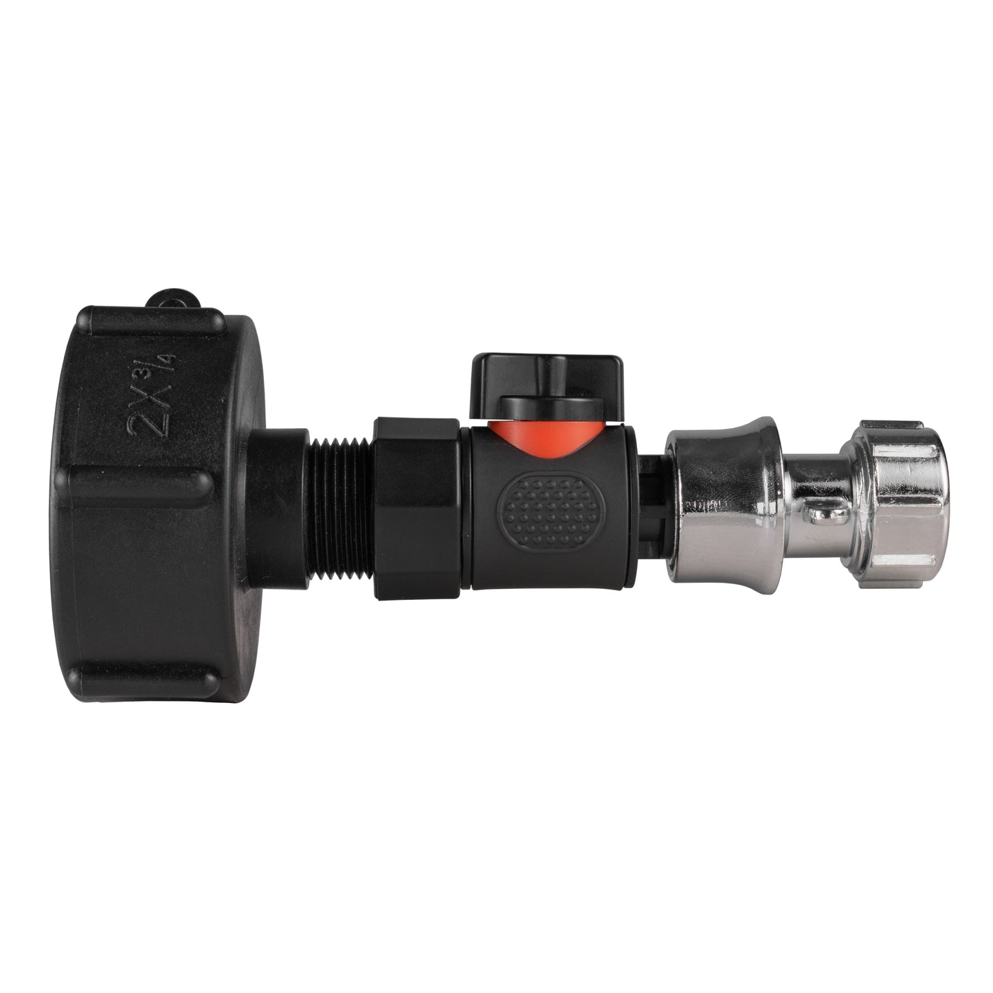 IBC 2” S60X6 Adapter Cap with BSPF Thread, Quick-Connect Male Valve and Zinc Hose Fitting