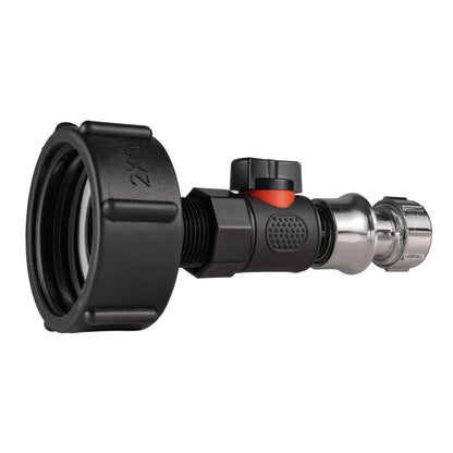IBC 2” S60X6 Adapter Cap with BSPF Thread, Quick-Connect Male Valve and Zinc Hose Fitting