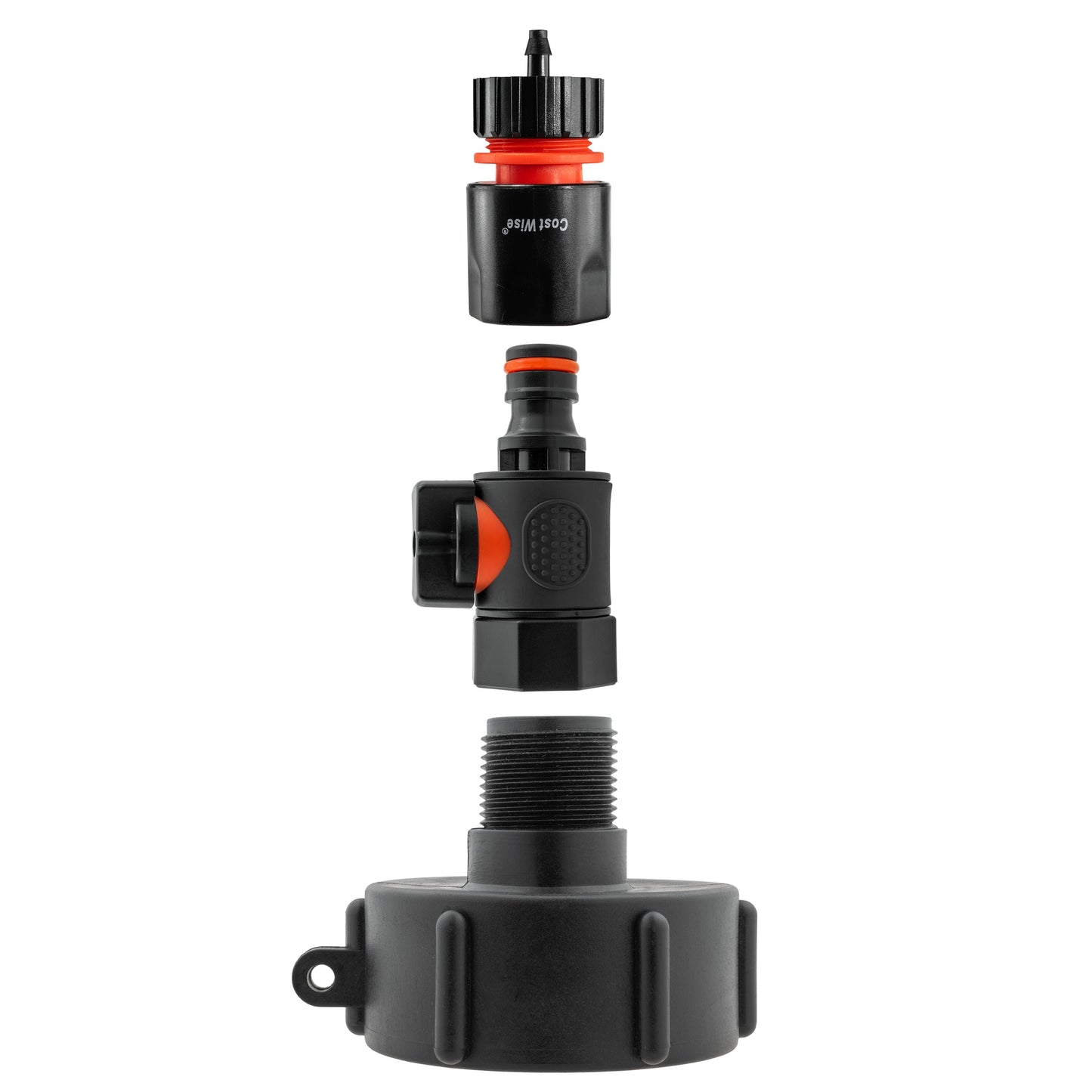 IBC 2” S60X6 Cap with BSPF Thread, Snap-On Male Valve and 4mm Barb Hose Connector