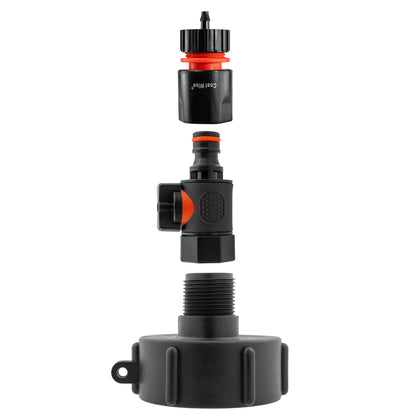 IBC 2” S60X6 Cap with BSPF Thread, Snap-On Male Valve and 4mm Barb Hose Connector