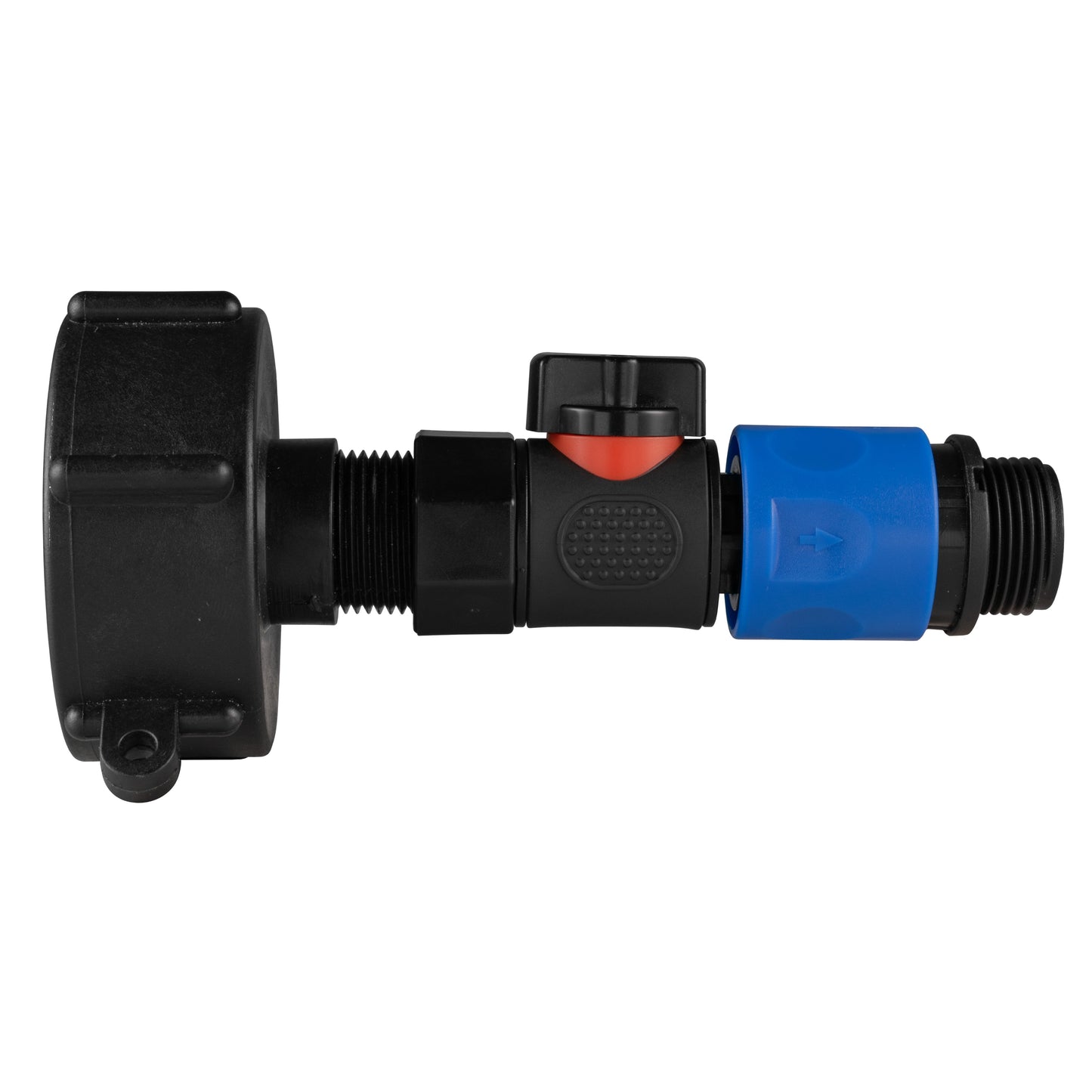 IBC 2” S60X6 Cap with BSPF Thread, Quick-Connect Male Valve and ¾” BSPM Hose Fitting