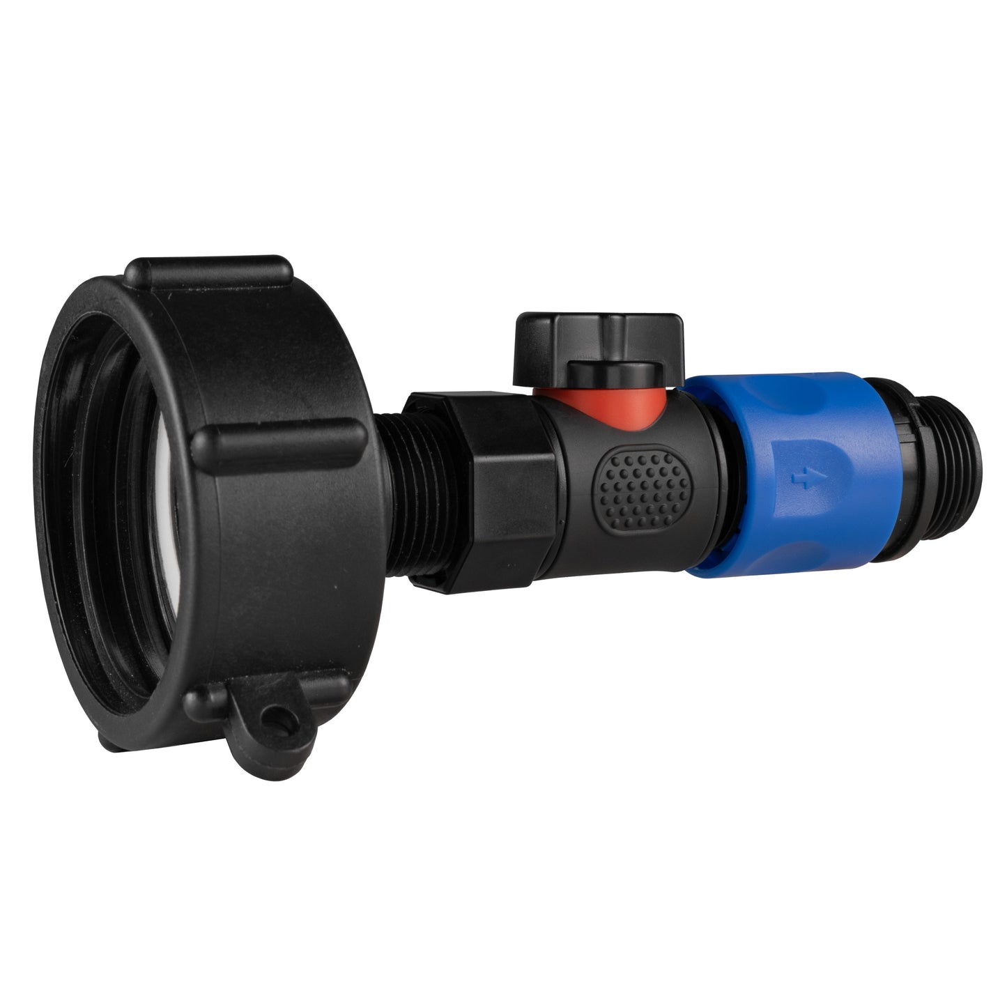 IBC 2” S60X6 Cap with BSPF Thread, Quick-Connect Male Valve and ¾” BSPM Hose Fitting