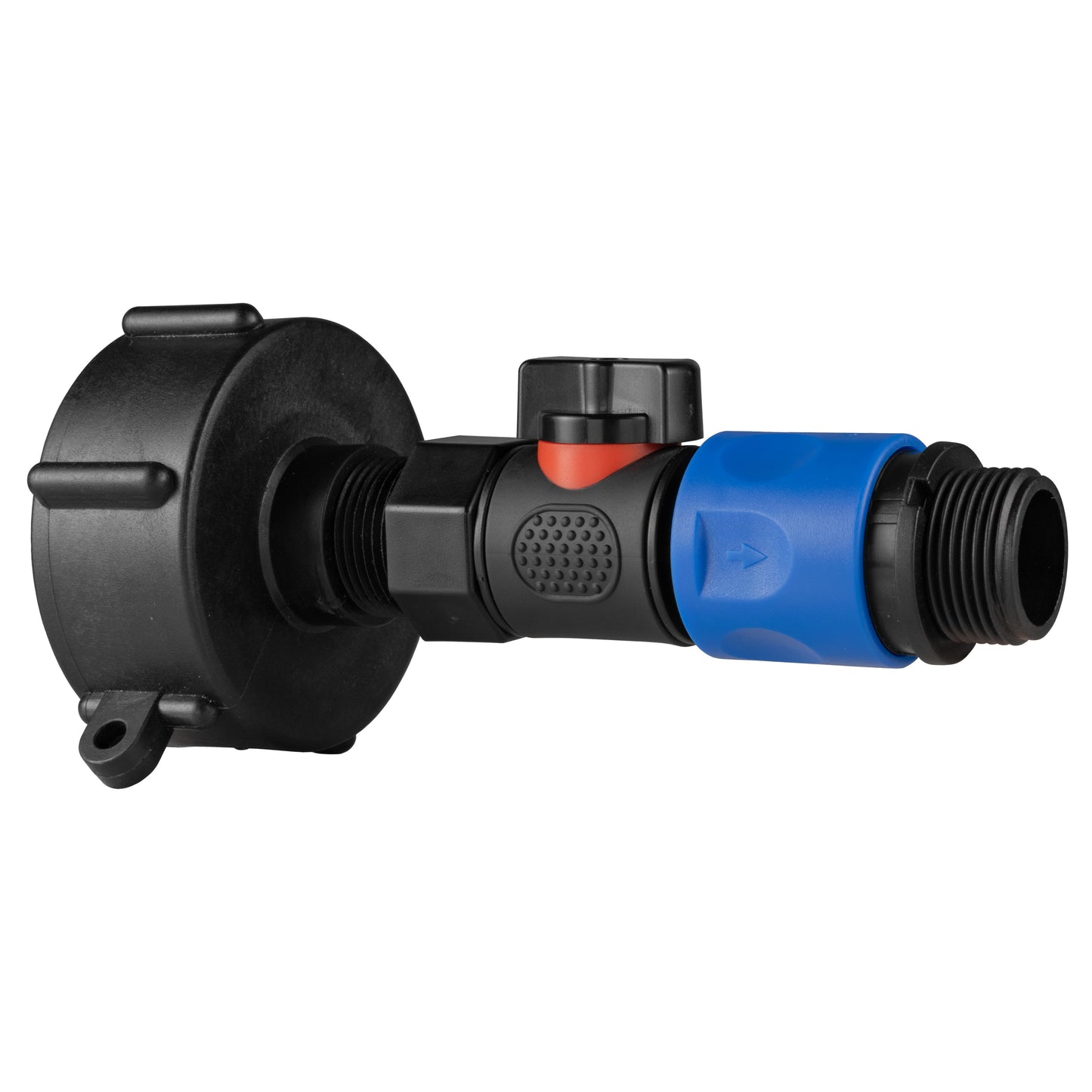 IBC 2” S60X6 Cap with BSPF Thread, Quick-Connect Male Valve and ¾” BSPM Hose Fitting