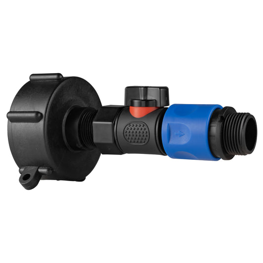IBC 2” S60X6 Cap with BSPF Thread, Quick-Connect Male Valve and ¾” BSPM Hose Fitting