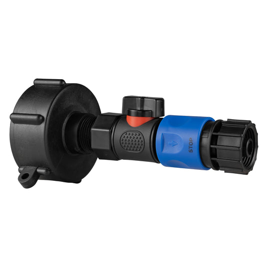IBC 2” S60X6 Cap with BSPF Thread, Quick-Connect Male Valve and ¾” BSPF Hose Fitting