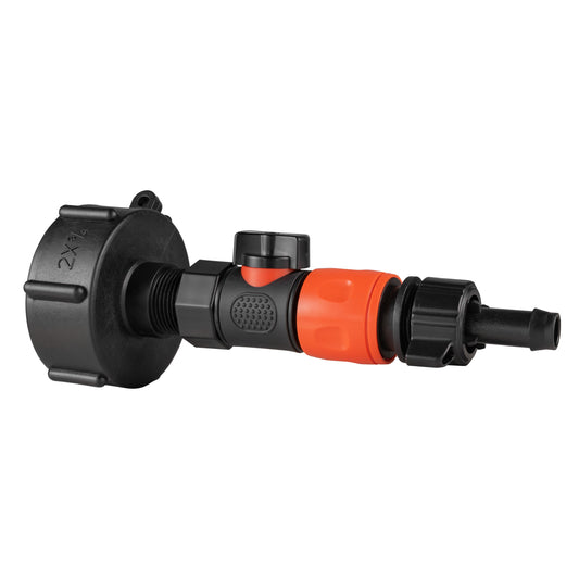 IBC 2” S60X6 Lid with BSPF Thread – Snap-On Male Valve and 16mm Hose Barb Connector Set