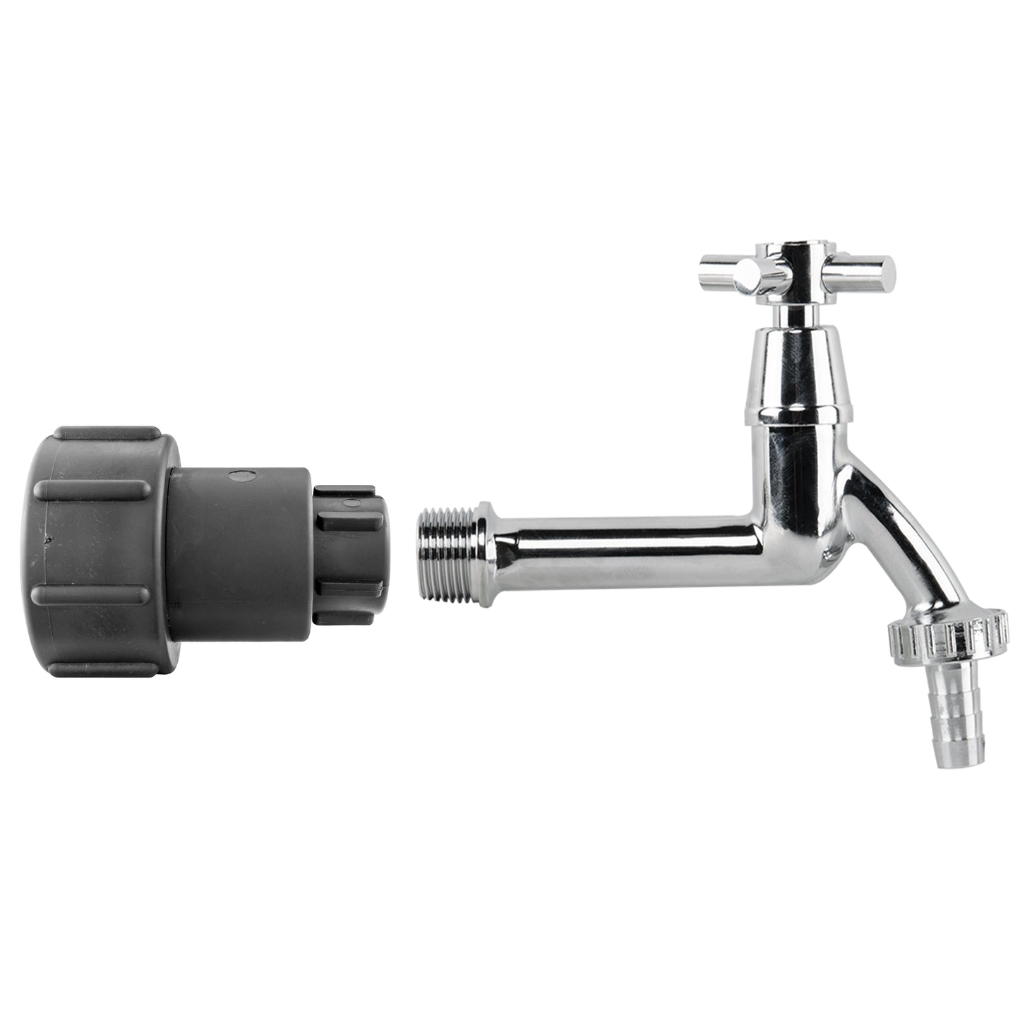 IBC Adapter 2" S60X6 to 1/2" BSP with Extended Chrome Brass Tap and 1/2" Hose Barb