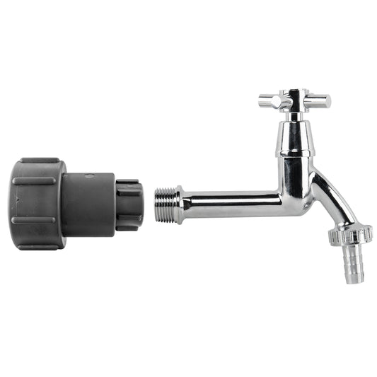 IBC Adapter 2" S60X6 to 1/2" BSP with Extended Chrome Brass Tap and 1/2" Hose Barb