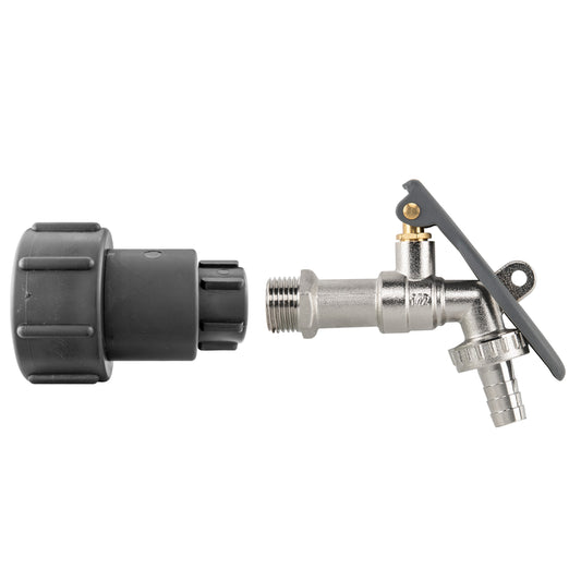 IBC Adapter 2" S60X6 to 1/2" BSP with Lever Tap, Hose Barb & Locking Handle