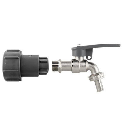 IBC Tank Adapter 2" S60X6 to 1/2" BSP with Side-Lock Lever Tap and Hose Barb