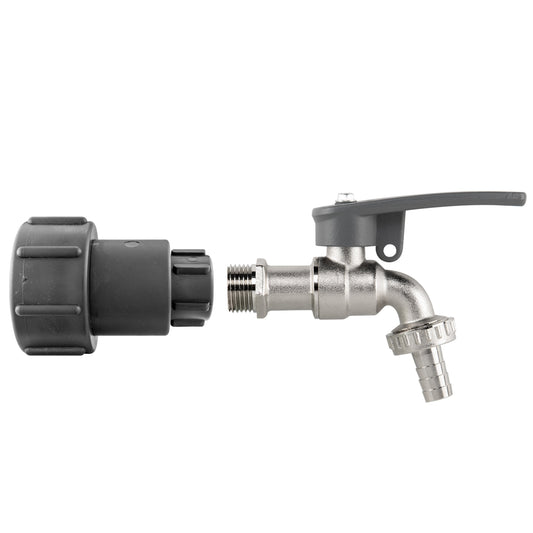 IBC Tank Adapter 2" S60X6 to 1/2" BSP with Side-Lock Lever Tap and Hose Barb