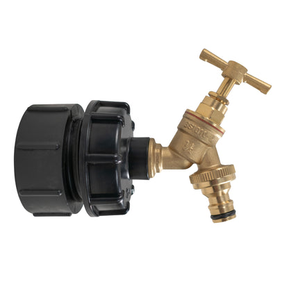 IBC 2” BSPF – S60X6 Adapter Cap with ½” BSPF Reducer Cap and Brass Bib Tap with Quick Connect 1/2” BSP Thread