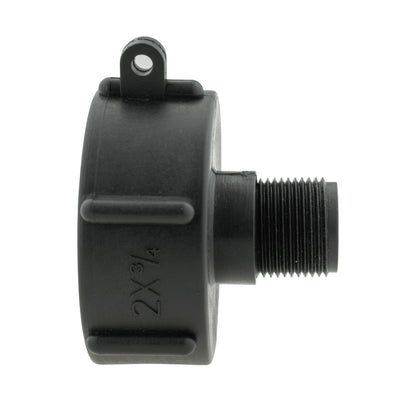 IBC 2” S60X6 Cap with BSPF Thread, Quick-Connect Male Valve and ¾” BSPF Hose Fitting