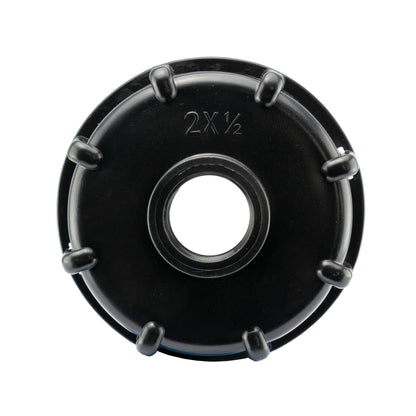 IBC 2” BSPF to S60X6 Cap with S60X6 to ½” BSPF Reducer and ½” BSP Quick-Connect Lever Tap