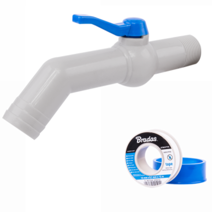 Polypropylene Tap with 45° Outlet Including 1" BSP Male Inlet & PTFE Tape