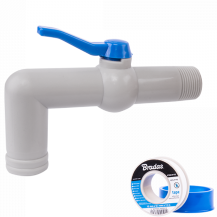 Polypropylene Tap with 90° Outlet Including 1" BSP Male Inlet & PTFE Tape