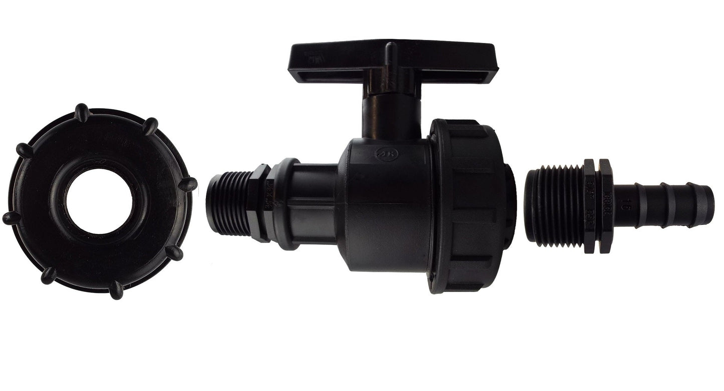 IBC 2" S60X6 Lid with Heavy-Duty Plastic Tap and 16mm Straight Hose Barb