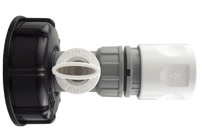 IBC 2” S60X6 Cap with BSP Valve and White-Lime Click Hose Connector