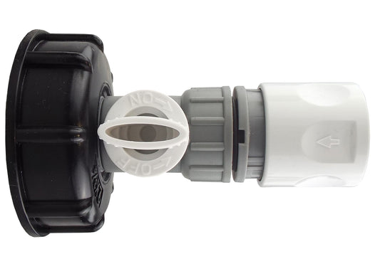 IBC 2” S60X6 Cap with BSP Valve and White-Lime Click Hose Connector