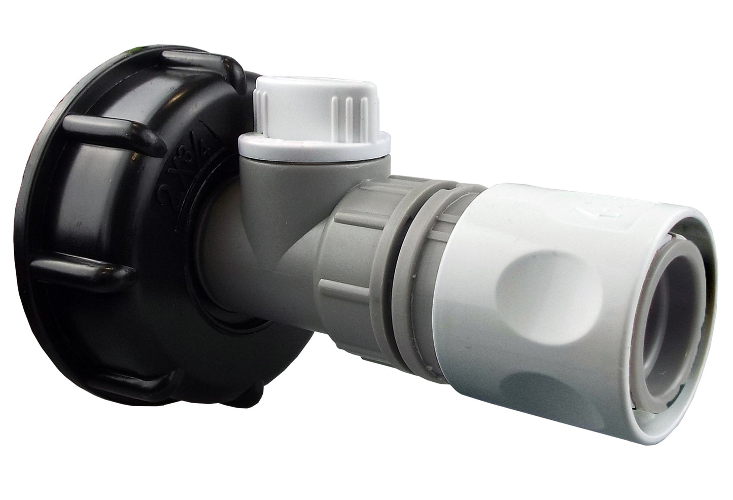 IBC 2” S60X6 Cap with BSP Valve and White-Lime Click Hose Connector