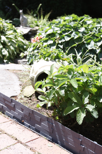 Grey Plastic Palisade Lawn Border with Slate Texture 2.38m