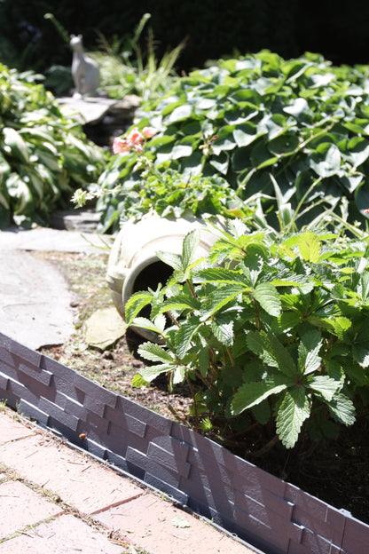 Brown Plastic Palisade Lawn Border with Slate Texture 2.38m
