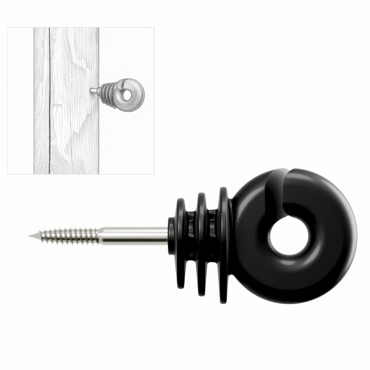 Black Ring Insulator FI5 5mm Screw In Electric Fence Wire Rope Holder for Wooden Fence Posts