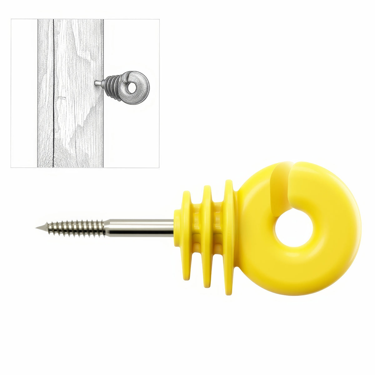 Yellow Ring Insulator FI5 5mm Screw In Electric Fence Wire Rope Holder for Wooden Fence Posts
