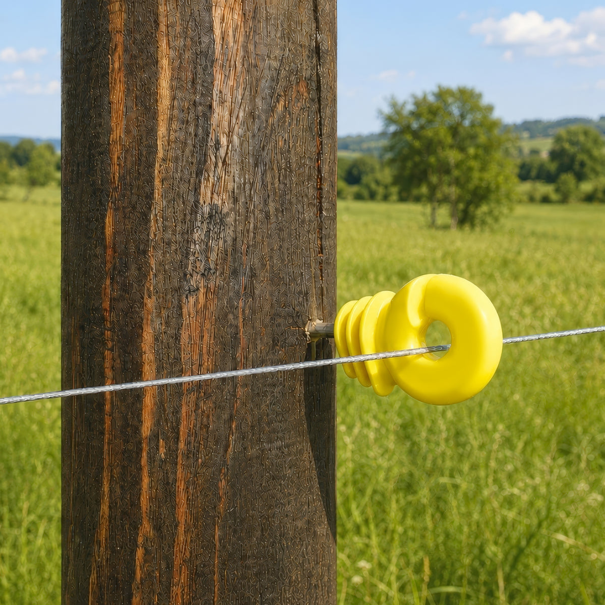 Yellow Ring Insulator FI5 5mm Screw In Electric Fence Wire Rope Holder for Wooden Fence Posts