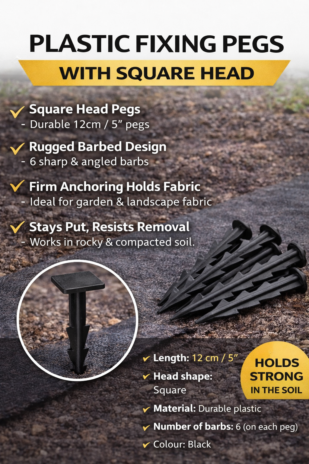 Weed Membrane Pegs Plastic & Metal Fixing Nails Barbed Smooth U Shape Various Sizes