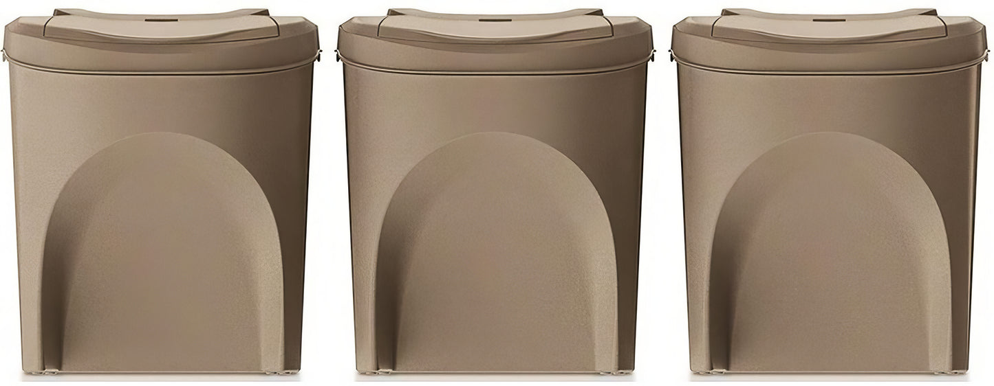Sortibox Eco Wood 3 x 25L Stackable Recycling Bins Waste Bin Set Brown 75L
