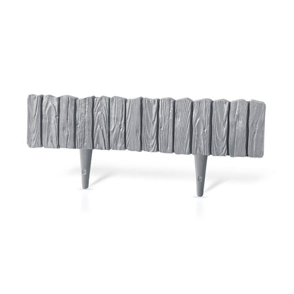 Grey Plastic Palisade Lawn Border with Wood Texture, 2.32m
