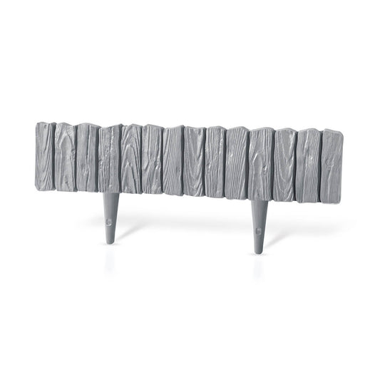 Grey Plastic Palisade Lawn Border with Wood Texture, 2.32m
