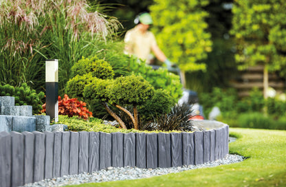 Grey Plastic Palisade Lawn Border with Wood Texture, 2.32m