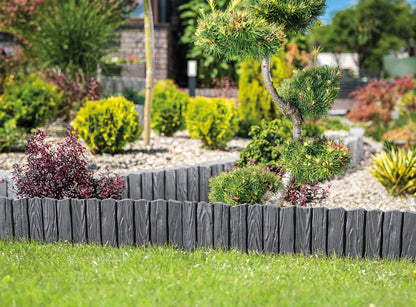 Black Plastic Palisade Lawn Border with Wood Texture 2.32m