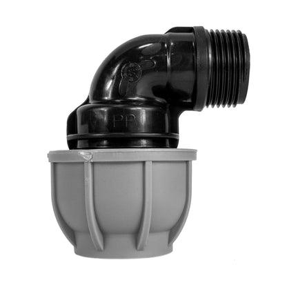 20mm MDPE Wall Flange Set with Lever-Controlled Valve and 25mm Elbow Connector