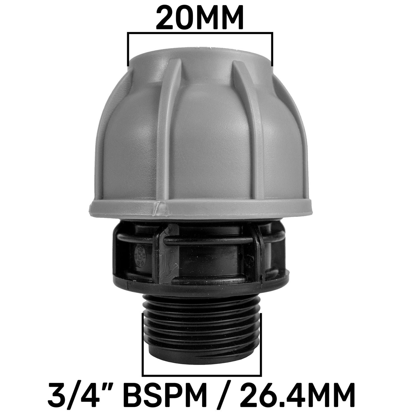 20mm MDPE Straight Connector with 3/4" BSPF Quick-Connect Valve and 16mm Hose Barb Adapter