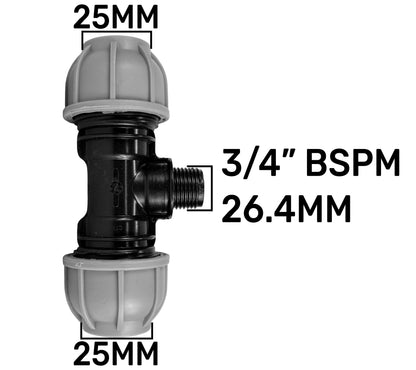25mm MDPE Wall Flange Set with Lever Valve and 25mm MDPE Tee Connector