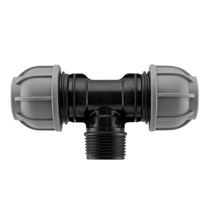 20mm MDPE Wall Flange Set with Lever Valve and 25mm MDPE Tee Connection